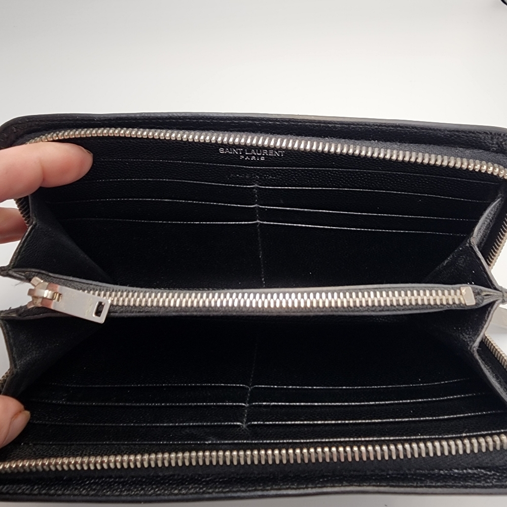 SAINT LAURENT Black Studded Zip-around Wallet With Original Bag & Box - Picture 6 of 11
